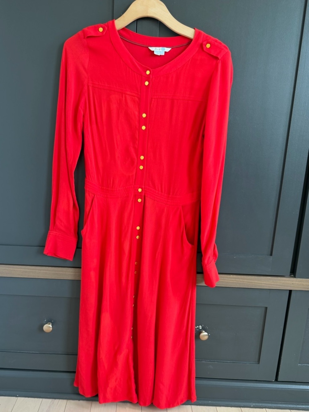 Boden | Red Button-Front Long Sleeve Dress | 6